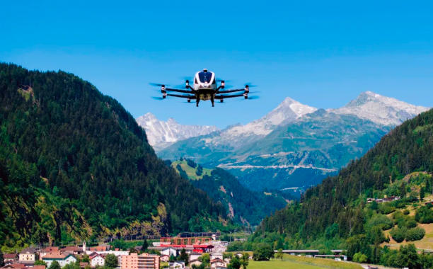 Ehang EH216-S completes its first unmanned flight in the Swiss Alps valley